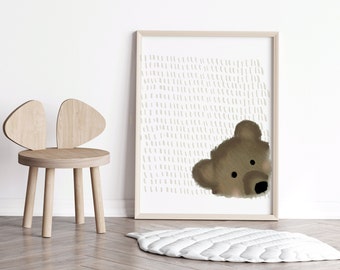 Berçário Woodsy, arte para berçário de ursos da floresta, decoração de parede de urso pardo, quarto de bebê com animais da floresta, impressões para berçário de ursos da floresta, arte de urso, gênero neutro