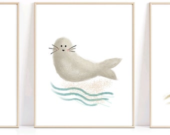 Ocean Animal Nursery Decor Nautical Nursery Wall Art Seal Beach Baby Room Under The Sea Nursery Sea Lion Baby Room Print