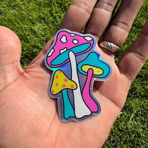 Magic Mushroom Sticker Holographic Mushroom Gift for Teens Trippy Psychedelic Sticker Waterproof Sticker for Tumbler and Laptops