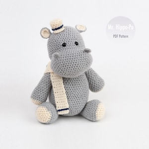 Amigurumi crochet pattern, gray hippo crochet pattern, toy PDF patterns, animal toy crochet patterns (english only), easy crochet pattern