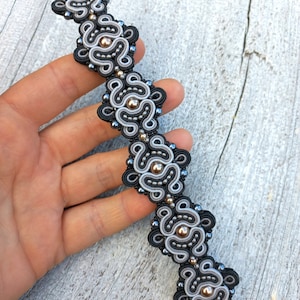 Elegant black gray Soutache Bracelet - black gray soutache - black gray Jewelry