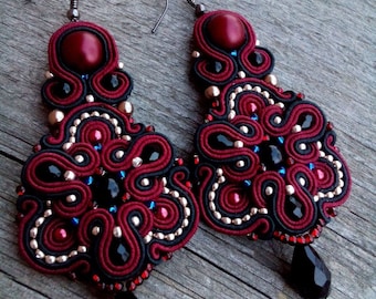 Marsala Soutache Ohrringe, bestickte Kundan Textil Ohrringe, burgunder Schmuck, alltägliche türkische Ohrringe