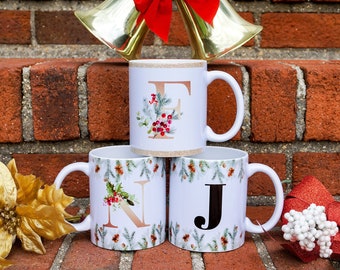 Holiday Mug with Initial - 11oz white mug