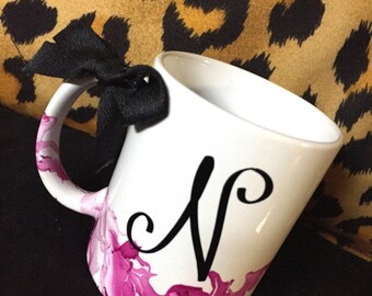 Watercolor Mug with Initial and Bow
