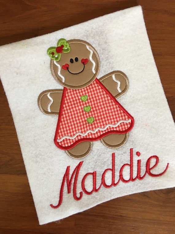 Christmas Girl Gingerbread Appliqué Shirt or Bodysuit Etsy