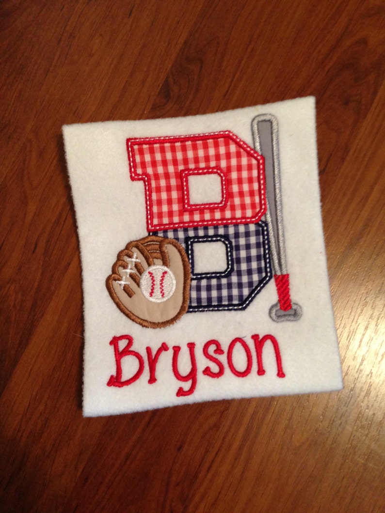 Baseball Game Bat /& Glove Birthday Boys Baseball Alphabet Applique ShirtOnesie