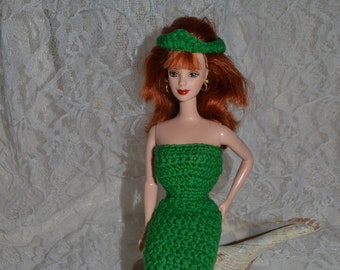 Modèle de crochet de costume de sirène vert une pièce pour Barbie et autres poupées de mode de 11-1 / 2 "