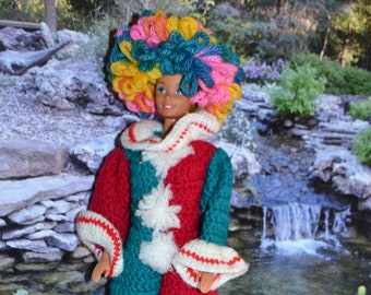 Clown Costume Crochet Pattern with Colorful Wig for Barbie and other 11-1/2" Fashion Dolls