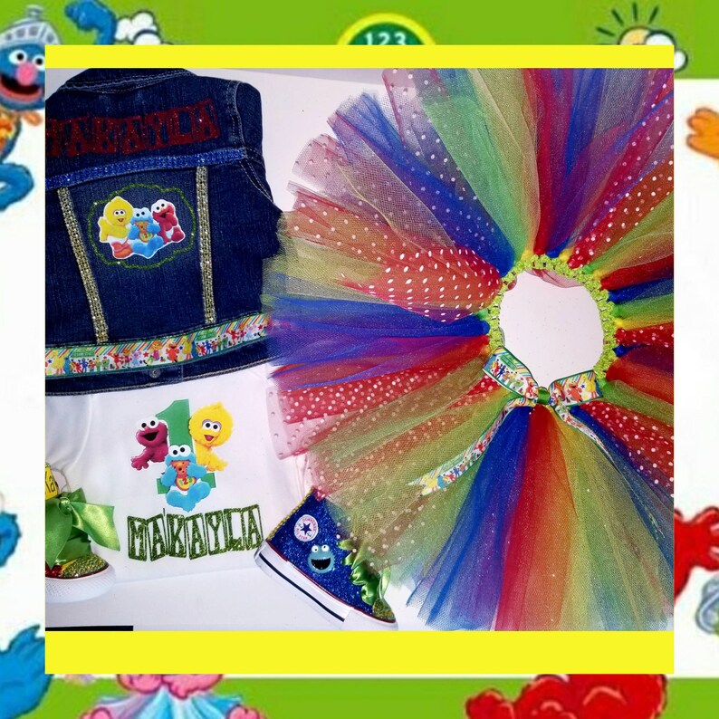 Sesame street themed denim jacket /& tutu set
