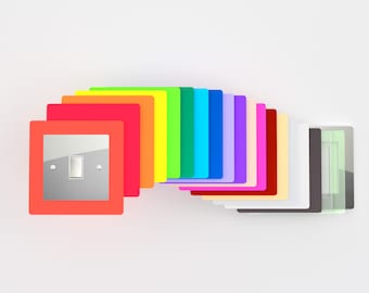 Single light switch socket coloured acrylic surround finger plate cover - huge colour choice