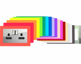 Double socket switch socket coloured acrylic surround finger plate cover - huge colour choice