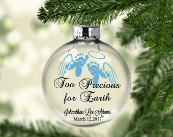 Adorno conmemorativo personalizado de bebé azul: recuerdo de alas de ángel