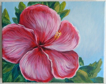 Hibiscus painting, Flower painting, Original flower painting, Purple hibiscus, Flower wall decor, flower decor, small painting canvas gift