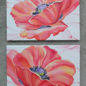 Original Poppies Painting, Red Poppies, Red Flower Painting, Poppy wall art, Gift for her, Custom Flower Painting, Gift for her Red Flower