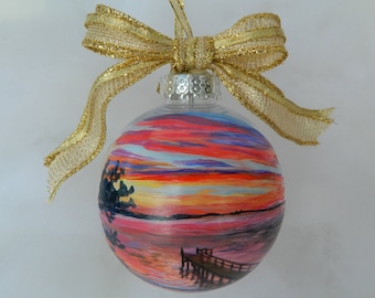 Custom Beach ornament, Florida Ornament, Custom handpainted ornament, Couples Gift, Personalized ornament, Anniversary gift, Vacation Memory