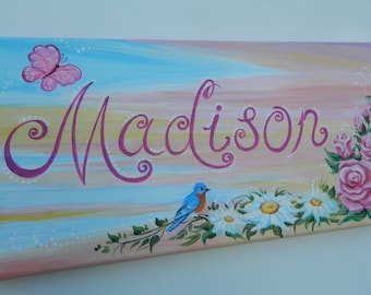 Personalized Butterflies name canvas Nursery Name Sign Flowers Girl Name Sign, Birds name sign, Personalized Name Signs Custom Name Gift