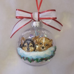 Dog Portrait Ornament Handpainted, Personalized Dog Ornament Memorial Pet Ornament Custom Pet Portrait Gift, Pet Loss Gift Ornament image 2