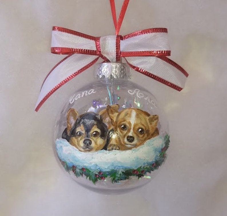 Dog Portrait Ornament Handpainted, Personalized Dog Ornament Memorial Pet Ornament Custom Pet Portrait Gift, Pet Loss Gift Ornament image 2