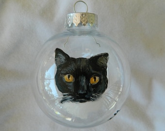 Custom Cat Ornament Personalized, Handpainted Cat portrait, Pet Custom Portrait, Black Cat Portrait Christmas ball, Cat gift personalized