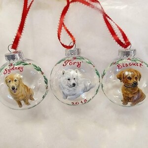 Dog Portrait Ornament Handpainted, Personalized Dog Ornament Memorial Pet Ornament Custom Pet Portrait Gift, Pet Loss Gift Ornament image 1