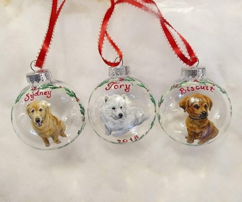 Dog Portrait Ornament Handpainted, Personalized Dog Ornament Memorial Pet Ornament Custom Pet Portrait Gift, Pet Loss Gift Ornament image 1