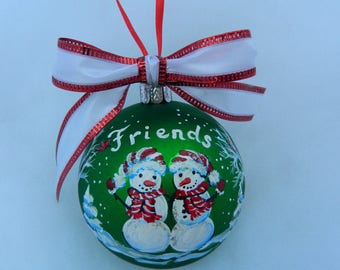 Friends ornament handpainted, Sisters gift personalized, Snowmen Sisters Ornament, Personalized Snowmen Ornament, Personalized  Snowmen Ball