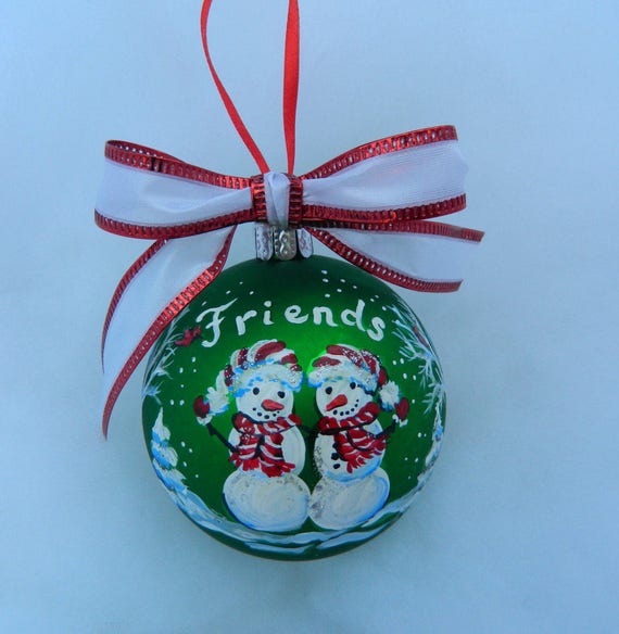 Snowmen Friends Ornament Handpainted, Personalized Christmas Gift, Sisters Snowmen Ornament Painted, Couples Gift Snowmen Painted