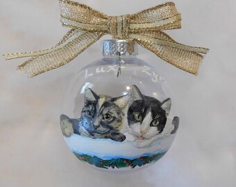 Hand Painted Pet Portrait Ornament, Custom Cat Memorial
