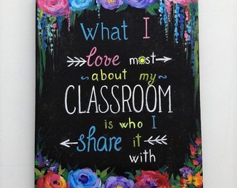 Custom Floral Quote Canvas Painting Black Teacher Gift Classroom Quote, Valentine Teacher Gift Custom Painting Quote, Teacher Valentine Gift