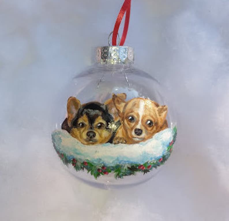 Dog Portrait Ornament Handpainted, Personalized Dog Ornament Memorial Pet Ornament Custom Pet Portrait Gift, Pet Loss Gift Ornament image 4