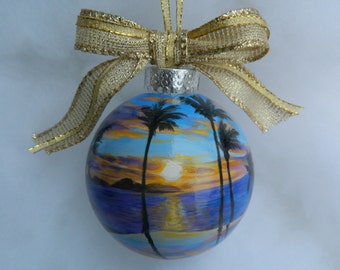 Custom Handpainted Beach Ornament, Personalized Florida Ornament, Anniversary Ornament, Beach Vacation Ornament Couples gift memory custom