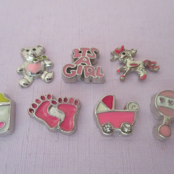 Baby Girl Floating Charms ~ Memory Locket Charms ~ Floating Lockets