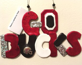 GO BUCKS Ornament, Dorm Room, Door Hanger, Ohio State, Silver CHaRMS Football OSU Buckeyes, Graduation Gift, Big 10, Block O