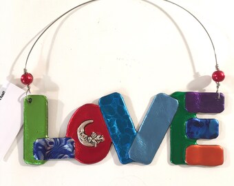 LOVE Ornament, 24K Gold Finish over Brass Charm, Word Ornament, Christmas Decorations, Handmade Christmas Gifts