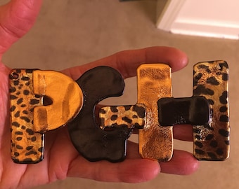 PITTSBURGH, LOVE PGH Wallhanging/Ornament with Whimsical and Fun Leopard Print Designs