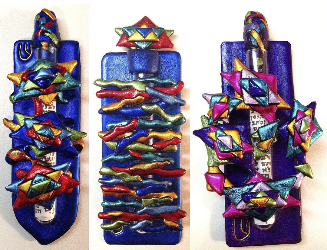 PURIM MEZUZAHS, Colorful Abstract Contemporary Designs, Original Art