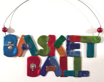 BASKETBALL Ornament, Team Sports, Hoop and I love Basketball Silver Charm, Children, Teen Everyday Christmas Gift, Special Interest, Holiday