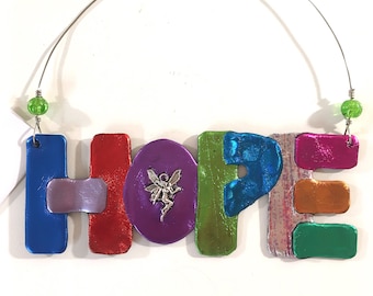 HOPE Ornament, Hope and Love, Get Well Soon, Inspirational Ornament, 24K Gold Brass or Silver Charm, Christmas Ornament, Christmas Decor