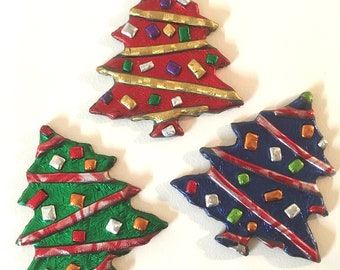 TINSEL TREE Pin, Shimmery Holiday Jewelry, Festive Art, Christmas Spirit, Candy Cane, Tiny Ornaments, Lightweight Metallic Acrylic