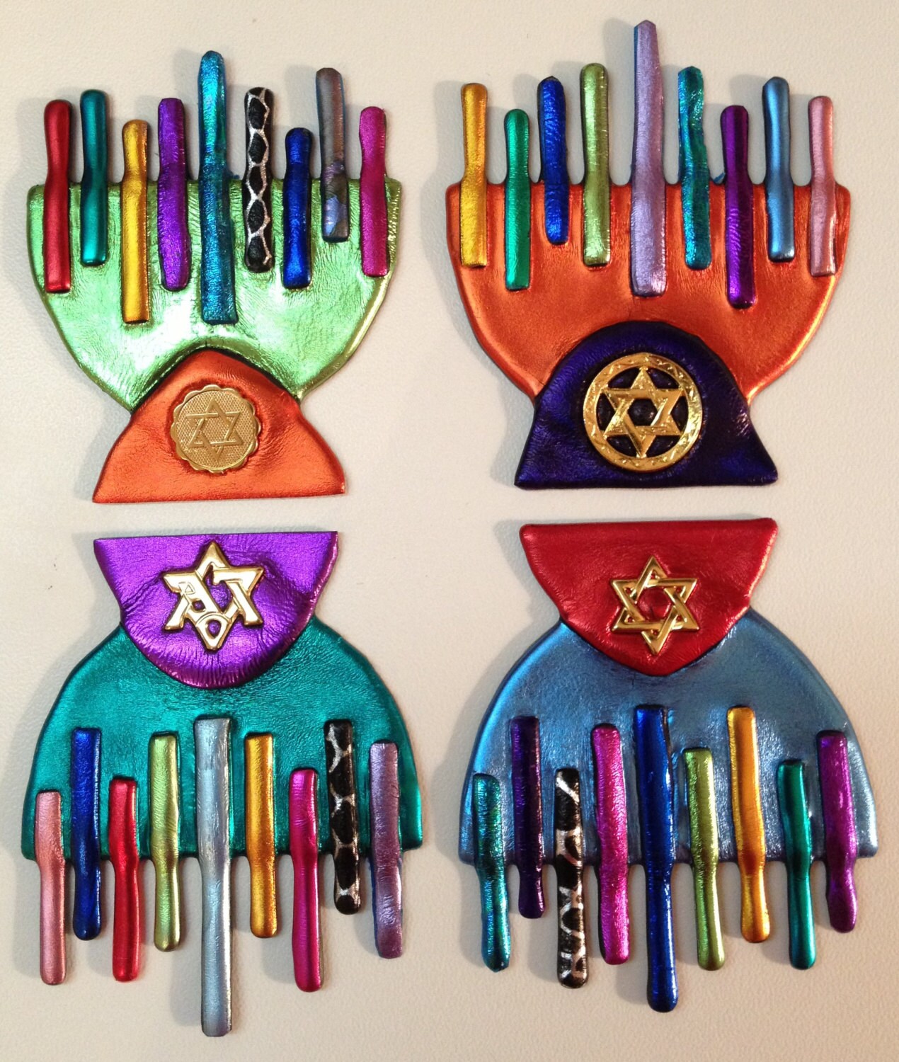 HANUKAH MENORAH Pin, Star of David Charms, 24K Gold Over Brass Charms ...