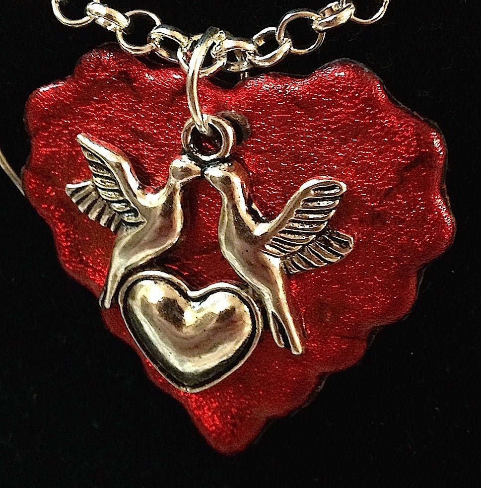 LOVE BIRDS Heart Necklace Jewelry SET Girlfriend Valentines - Etsy