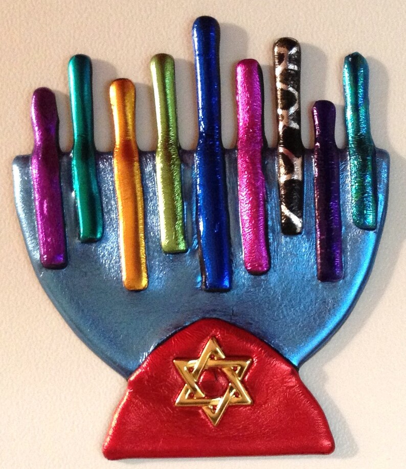 HANUKAH MENORAH Pin, Star of David Charms, 24K Gold Over Brass Charms ...