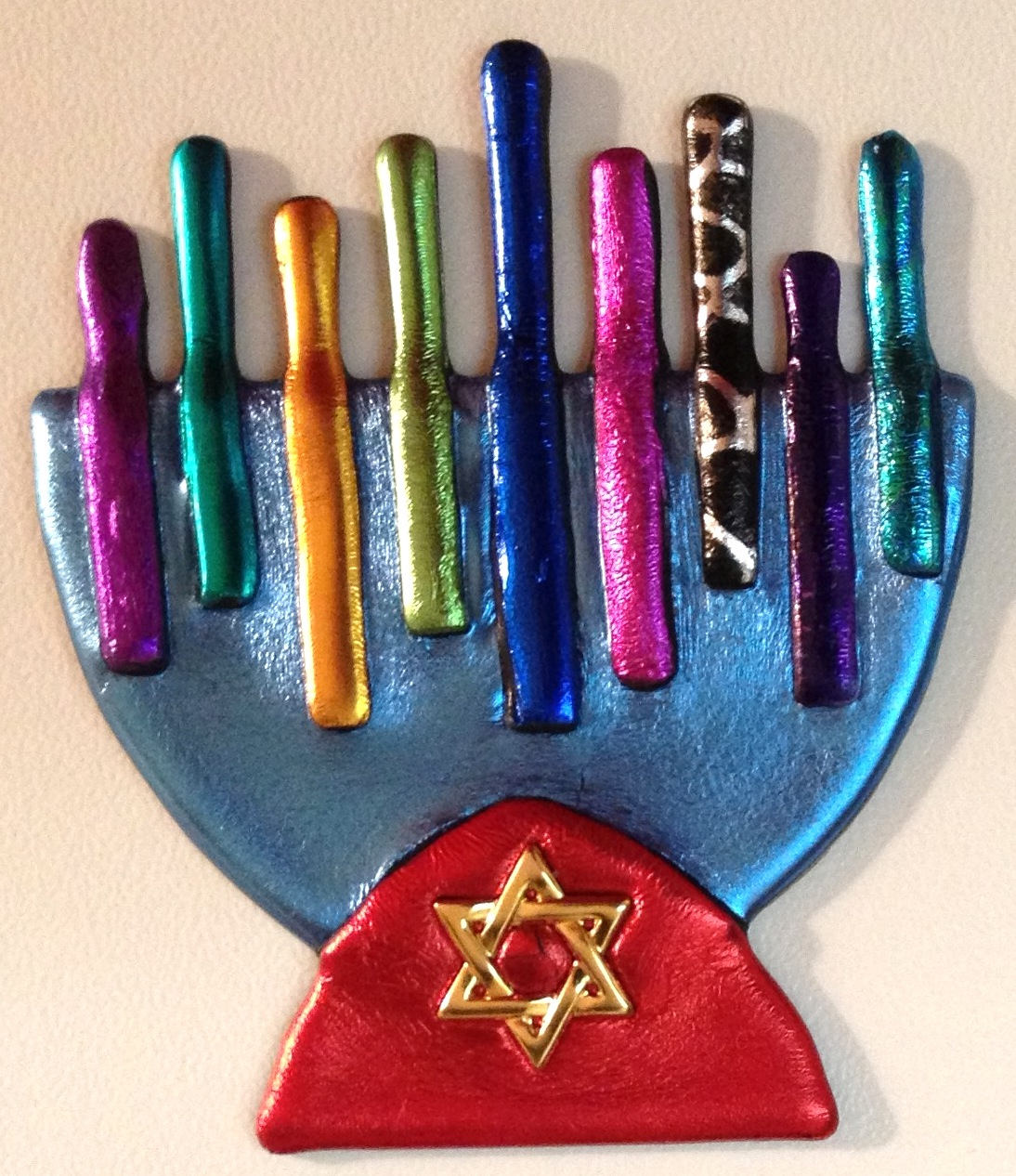 HANUKAH MENORAH Pin, Star of David Charms, 24K Gold Over Brass Charms ...