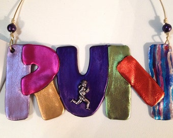 RUN Ornament, 24K Gold Finish over Brass Charm, Runner, Christmas Ornament, Word Ornament, Christmas Decor, Handmade Christmas Ornaments
