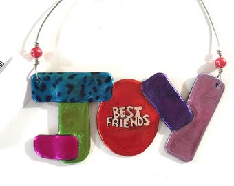 BEST FRIEND JOY Ornament, Silver Charm, Friendship Gift, Christmas Ornament, Special Words, Word Ornament, Decorations, Handmade