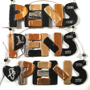 PENS Stanley Cup Championship Ornament, 2016/2017 Pittsburgh Penguins NHL Hockey, Back to Back Black and Gold Sports Fan Gift Wall Hanging