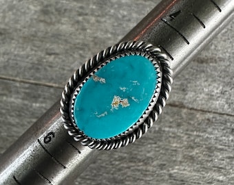 SIZE 5: Royston Turquoise Bark Ring - Sterling Silver