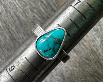 SIZE 8: Royston Turquoise Bark Ring - Sterling Silver