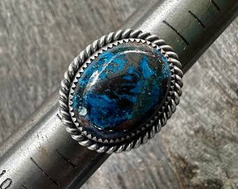 SIZE 8.5: Azurite Bark Ring - Sterling Silver