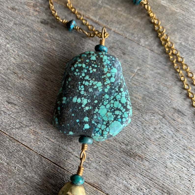 Hubei Turquoise and Brass Skull Tassel Necklace image 4